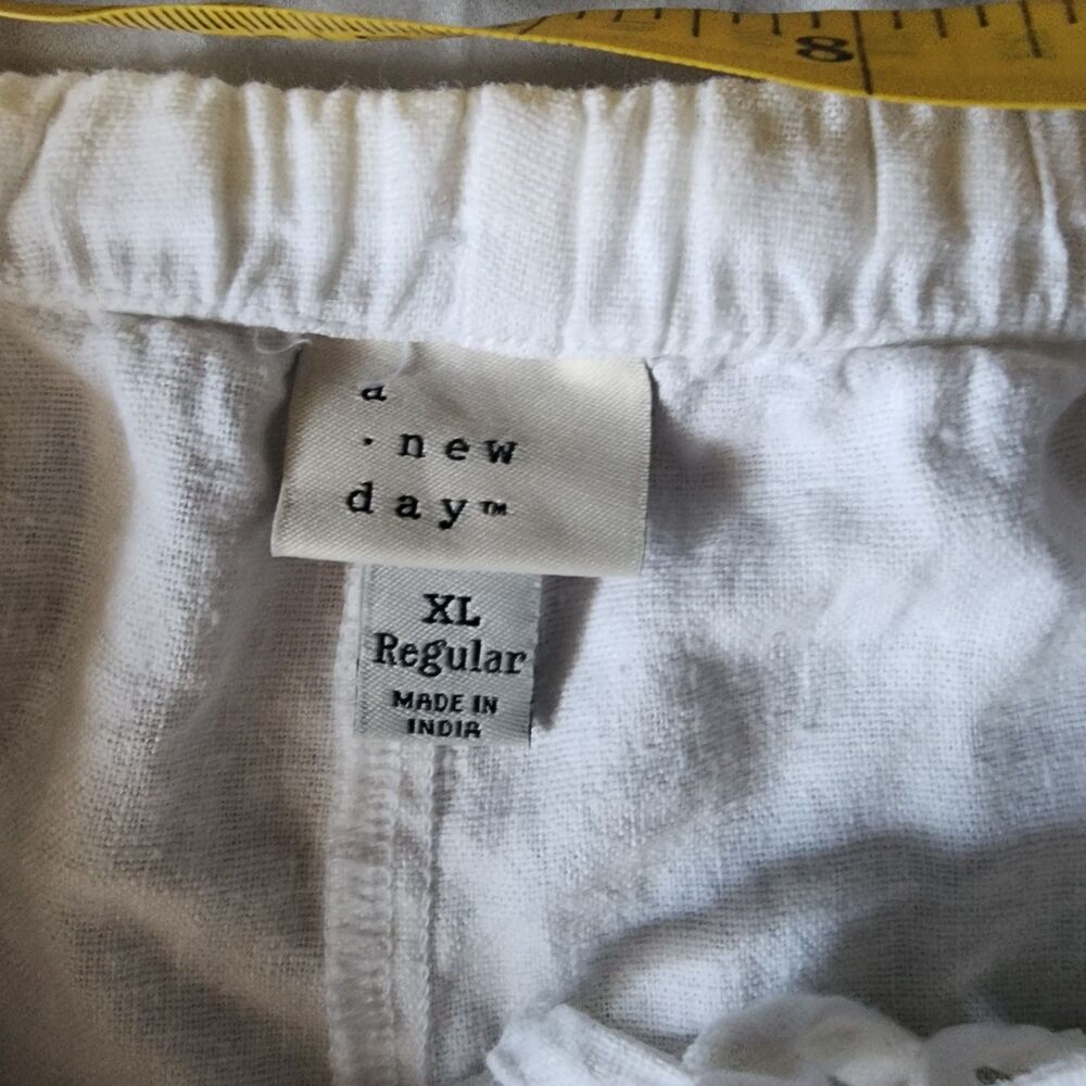 a new day Women's White Linen Blend Drawstring wide Leg Pants XL 32" Inseam nwt - Picture 5 of 8